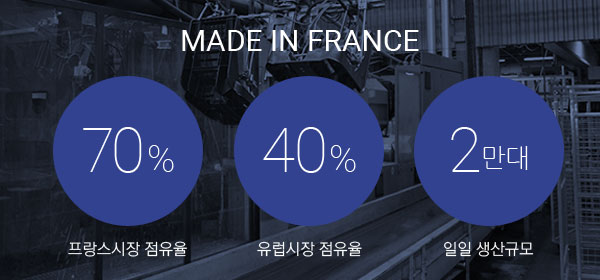 made in France 프랑스 점유율70%, 유럽시장 점유율40%, 일일 생산규모 2만대
